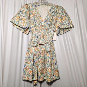 Shoshanna Puff Sleeve Multicolored Abstract Paisley Mini Dress